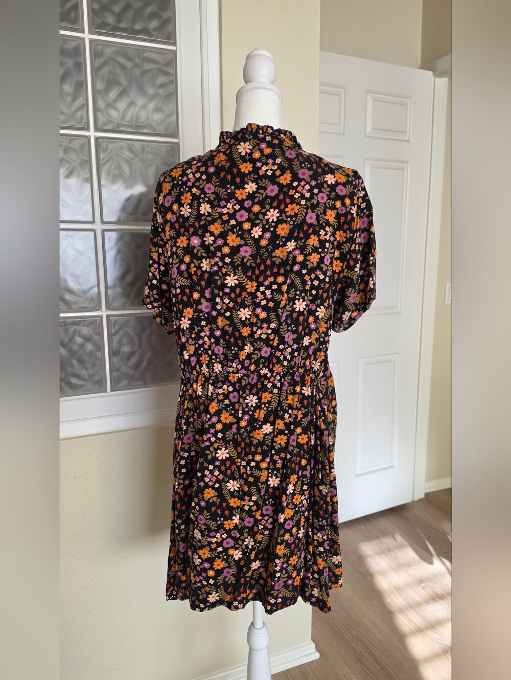 ModCloth Black Mini Dress with Orange & Pink Floral Print - Picture 2 of 4